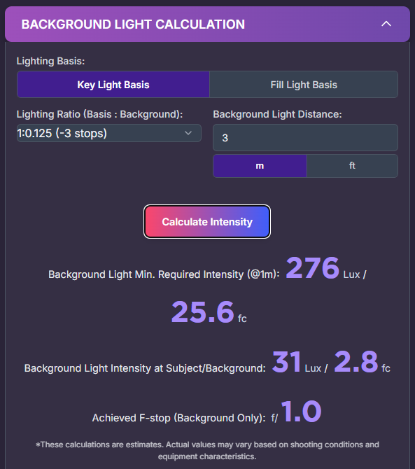 Screenshot of Background Light Calculation section